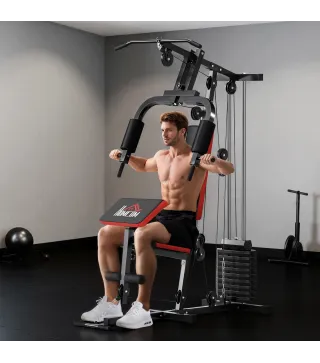 Máquina de Musculación con Pesas Ajustables de 65 kg Prensa de Pecho y Piernas Polea 135x103x210 cm Negro