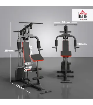 Máquina de Musculación con Pesas Ajustables de 65 kg Prensa de Pecho y Piernas Polea 135x103x210 cm Negro