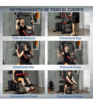 Máquina de Musculación con Pesas Ajustables de 65 kg Prensa de Pecho y Piernas Polea 135x103x210 cm Negro