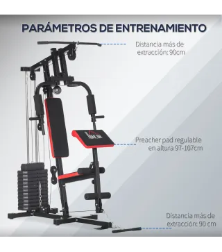 Máquina de Musculación con Pesas Ajustables de 65 kg Prensa de Pecho y Piernas Polea 135x103x210 cm Negro