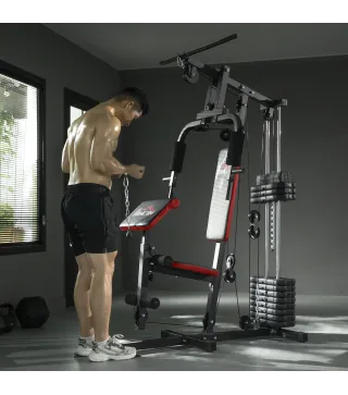 Máquina de Musculación con Pesas Ajustables de 65 kg Prensa de Pecho y Piernas Polea 135x103x210 cm Negro