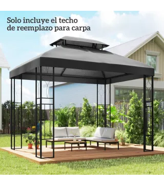 Toldo de Recambio 4x3 m con Techo Doble Orificios de Drenaje y Protección UV Solo Toldo NO Incluye Marco Gris