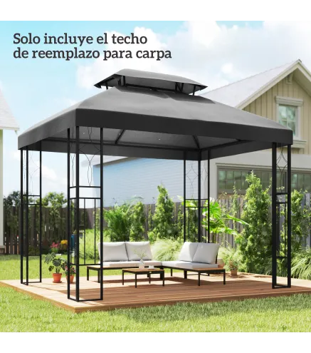 Toldo de Recambio 4x3 m con Techo Doble Orificios de Drenaje y Protección UV Solo Toldo NO Incluye Marco Gris