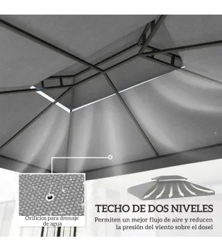 Toldo de Recambio 4x3 m con Techo Doble Orificios de Drenaje y Protección UV Solo Toldo NO Incluye Marco Gris
