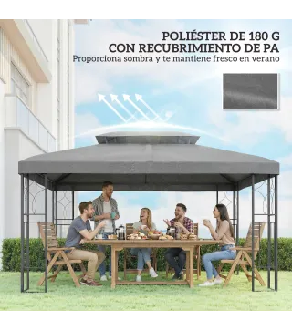 Toldo de Recambio 4x3 m con Techo Doble Orificios de Drenaje y Protección UV Solo Toldo NO Incluye Marco Gris