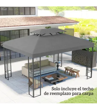Toldo de Recambio 4x3 m con Techo Doble Orificios de Drenaje y Protección UV Solo Toldo NO Incluye Marco Gris
