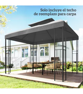 Toldo de Recambio 4x3 m con Techo Doble Orificios de Drenaje y Protección UV Solo Toldo NO Incluye Marco Gris
