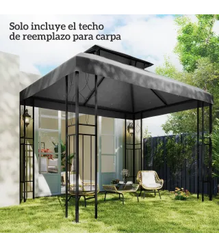 Toldo de Recambio 4x3 m con Techo Doble Orificios de Drenaje y Protección UV Solo Toldo NO Incluye Marco Gris