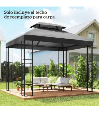Toldo de Recambio 4x3 m con Techo Doble Orificios de Drenaje y Protección UV Solo Toldo NO Incluye Marco Gris Oscuro