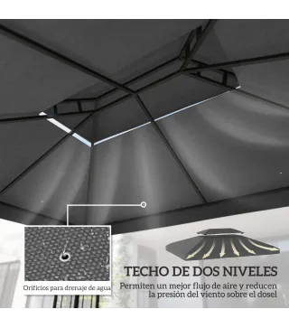 Toldo de Recambio 4x3 m con Techo Doble Orificios de Drenaje y Protección UV Solo Toldo NO Incluye Marco Gris Oscuro
