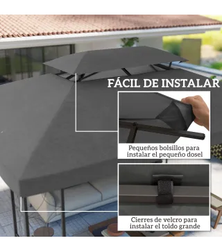 Toldo de Recambio 4x3 m con Techo Doble Orificios de Drenaje y Protección UV Solo Toldo NO Incluye Marco Gris Oscuro