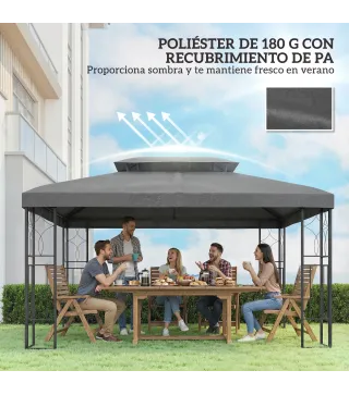 Toldo de Recambio 4x3 m con Techo Doble Orificios de Drenaje y Protección UV Solo Toldo NO Incluye Marco Gris Oscuro