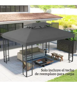Toldo de Recambio 4x3 m con Techo Doble Orificios de Drenaje y Protección UV Solo Toldo NO Incluye Marco Gris Oscuro
