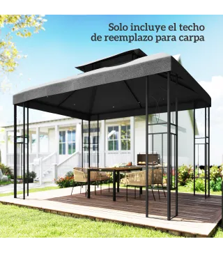 Toldo de Recambio 4x3 m con Techo Doble Orificios de Drenaje y Protección UV Solo Toldo NO Incluye Marco Gris Oscuro