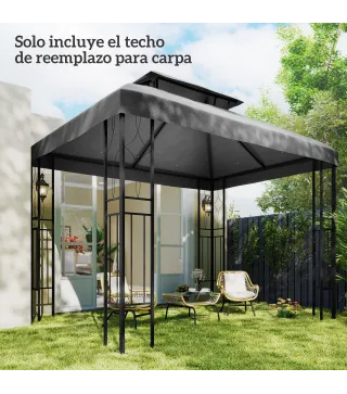 Toldo de Recambio 4x3 m con Techo Doble Orificios de Drenaje y Protección UV Solo Toldo NO Incluye Marco Gris Oscuro