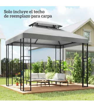 Toldo de Recambio 4x3 m con Techo Doble Orificios de Drenaje y Protección UV Solo Toldo NO Incluye Marco Gris Claro