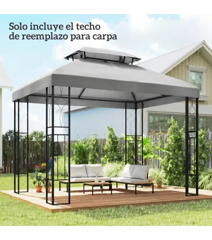 Toldo de Recambio 4x3 m con Techo Doble Orificios de Drenaje y Protección UV Solo Toldo NO Incluye Marco Gris Claro