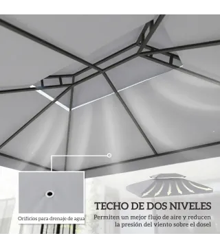 Toldo de Recambio 4x3 m con Techo Doble Orificios de Drenaje y Protección UV Solo Toldo NO Incluye Marco Gris Claro
