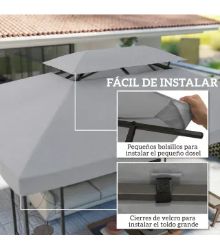 Toldo de Recambio 4x3 m con Techo Doble Orificios de Drenaje y Protección UV Solo Toldo NO Incluye Marco Gris Claro