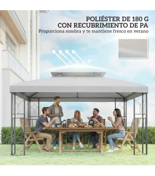 Toldo de Recambio 4x3 m con Techo Doble Orificios de Drenaje y Protección UV Solo Toldo NO Incluye Marco Gris Claro