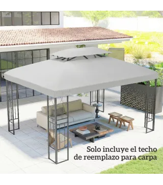Toldo de Recambio 4x3 m con Techo Doble Orificios de Drenaje y Protección UV Solo Toldo NO Incluye Marco Gris Claro