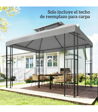 Toldo de Recambio 4x3 m con Techo Doble Orificios de Drenaje y Protección UV Solo Toldo NO Incluye Marco Gris Claro