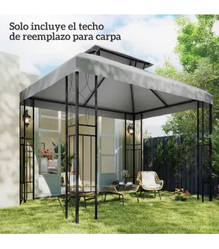 Toldo de Recambio 4x3 m con Techo Doble Orificios de Drenaje y Protección UV Solo Toldo NO Incluye Marco Gris Claro