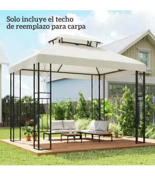 Toldo de Recambio 4x3 m con Techo Doble Orificios de Drenaje y Protección UV Solo Toldo NO Incluye Marco Crema