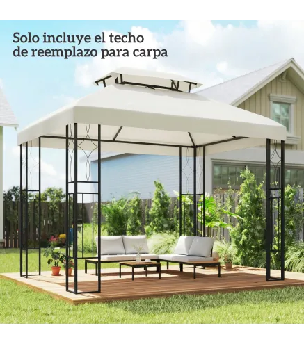 Toldo de Recambio 4x3 m con Techo Doble Orificios de Drenaje y Protección UV Solo Toldo NO Incluye Marco Crema