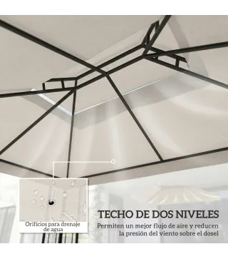 Toldo de Recambio 4x3 m con Techo Doble Orificios de Drenaje y Protección UV Solo Toldo NO Incluye Marco Crema