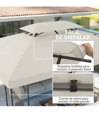 Toldo de Recambio 4x3 m con Techo Doble Orificios de Drenaje y Protección UV Solo Toldo NO Incluye Marco Crema
