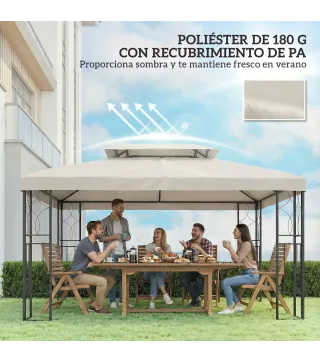 Toldo de Recambio 4x3 m con Techo Doble Orificios de Drenaje y Protección UV Solo Toldo NO Incluye Marco Crema