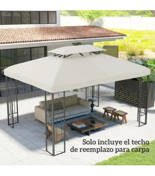 Toldo de Recambio 4x3 m con Techo Doble Orificios de Drenaje y Protección UV Solo Toldo NO Incluye Marco Crema