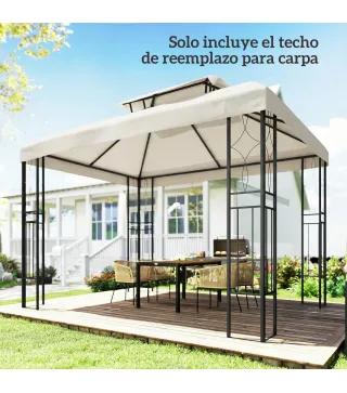 Toldo de Recambio 4x3 m con Techo Doble Orificios de Drenaje y Protección UV Solo Toldo NO Incluye Marco Crema