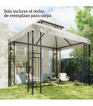 Toldo de Recambio 4x3 m con Techo Doble Orificios de Drenaje y Protección UV Solo Toldo NO Incluye Marco Crema