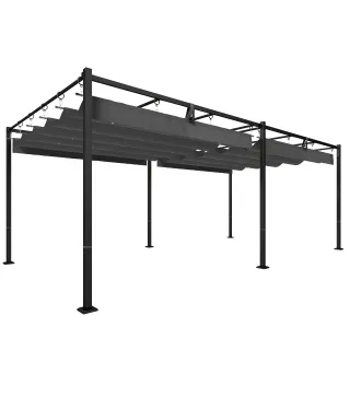 Pérgola de Jardín 6x3 m con Techo Retráctil Protección UPF50+ Drenaje Cenador de Jardín para Patio Exterior Gris Oscuro
