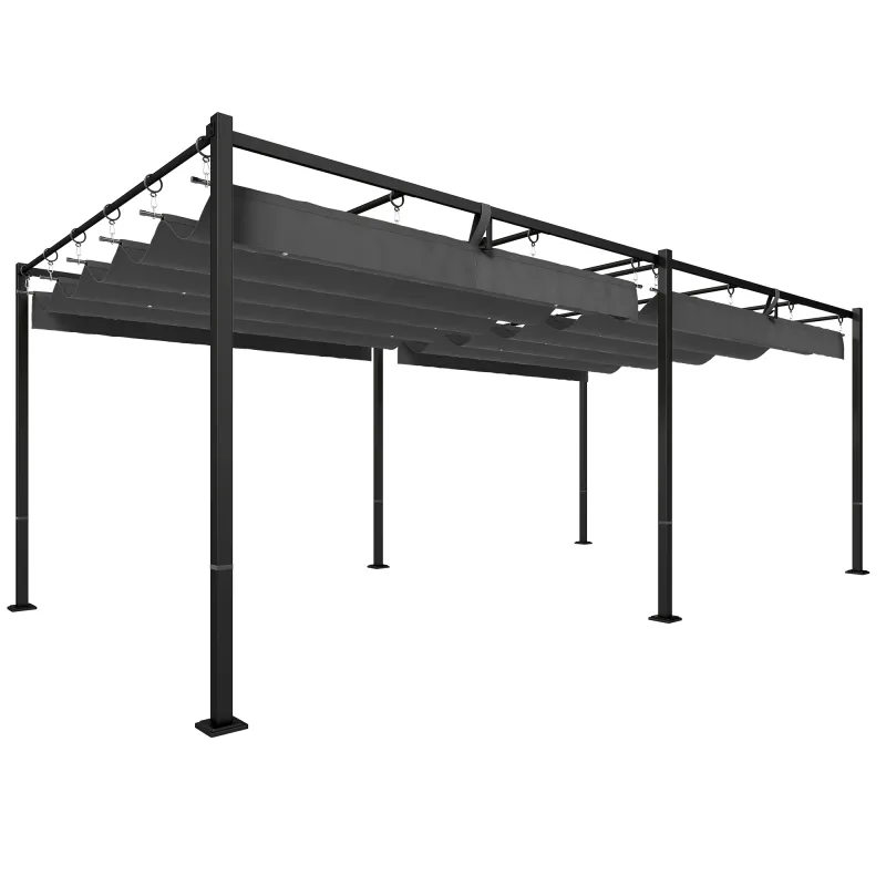 Pérgola de Jardín 6x3 m con Techo Retráctil Protección UPF50+ Drenaje Cenador de Jardín para Patio Exterior Gris Oscuro