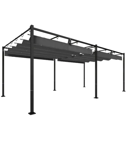 Pérgola de Jardín 6x3 m con Techo Retráctil Protección UPF50+ Drenaje Cenador de Jardín para Patio Exterior Gris Oscuro