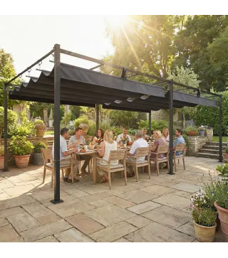 Pérgola de Jardín 6x3 m con Techo Retráctil Protección UPF50+ Drenaje Cenador de Jardín para Patio Exterior Gris Oscuro