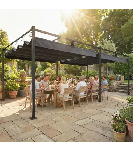 Pérgola de Jardín 6x3 m con Techo Retráctil Protección UPF50+ Drenaje Cenador de Jardín para Patio Exterior Gris Oscuro