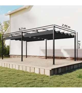 Pérgola de Jardín 6x3 m con Techo Retráctil Protección UPF50+ Drenaje Cenador de Jardín para Patio Exterior Gris Oscuro