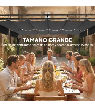 Pérgola de Jardín 6x3 m con Techo Retráctil Protección UPF50+ Drenaje Cenador de Jardín para Patio Exterior Gris Oscuro