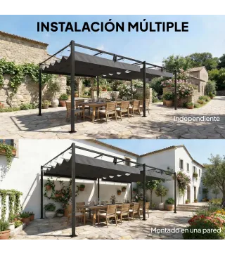 Pérgola de Jardín 6x3 m con Techo Retráctil Protección UPF50+ Drenaje Cenador de Jardín para Patio Exterior Gris Oscuro