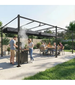 Pérgola de Jardín 6x3 m con Techo Retráctil Protección UPF50+ Drenaje Cenador de Jardín para Patio Exterior Gris Oscuro