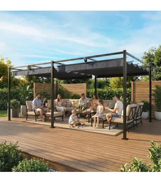 Pérgola de Jardín 6x3 m con Techo Retráctil Protección UPF50+ Drenaje Cenador de Jardín para Patio Exterior Gris Oscuro