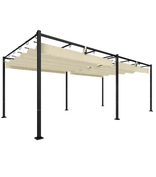 Pérgola de Jardín 6x3 m con Techo Retráctil Protección UPF50+ Drenaje Cenador de Jardín para Patio Exterior Crema