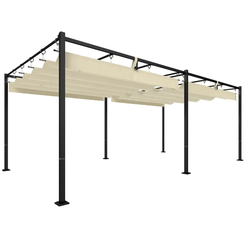 Pérgola de Jardín 6x3 m con Techo Retráctil Protección UPF50+ Drenaje Cenador de Jardín para Patio Exterior Crema