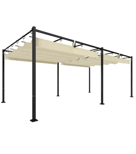 Pérgola de Jardín 6x3 m con Techo Retráctil Protección UPF50+ Drenaje Cenador de Jardín para Patio Exterior Crema