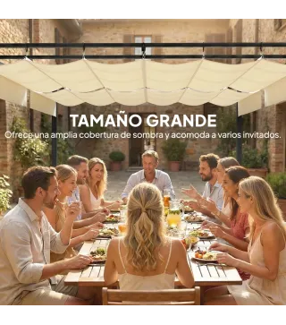 Pérgola de Jardín 6x3 m con Techo Retráctil Protección UPF50+ Drenaje Cenador de Jardín para Patio Exterior Crema