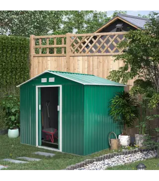 Cobertizo de Jardín 4,9 m² 277x195x192 cm con 2 Puertas Corredizas Base Refuerzo (Suelo NO Incluido) Verde Oscuro